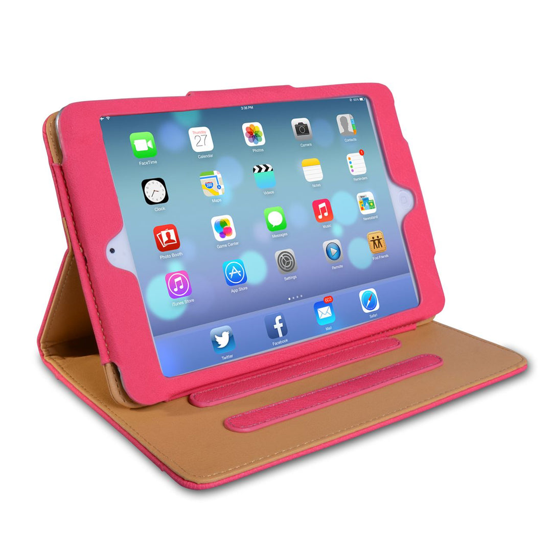 Caseflex iPad Mini 2 Textured Faux Leather Flip Case Hot Pink and Tan