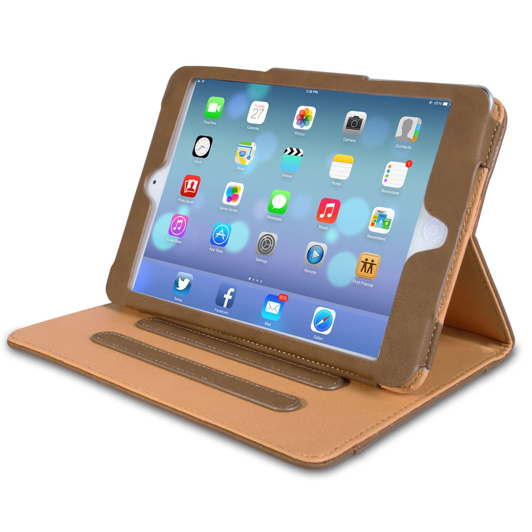 Caseflex iPad Mini 2 Textured Faux Leather Flip Case - Dark Brown
