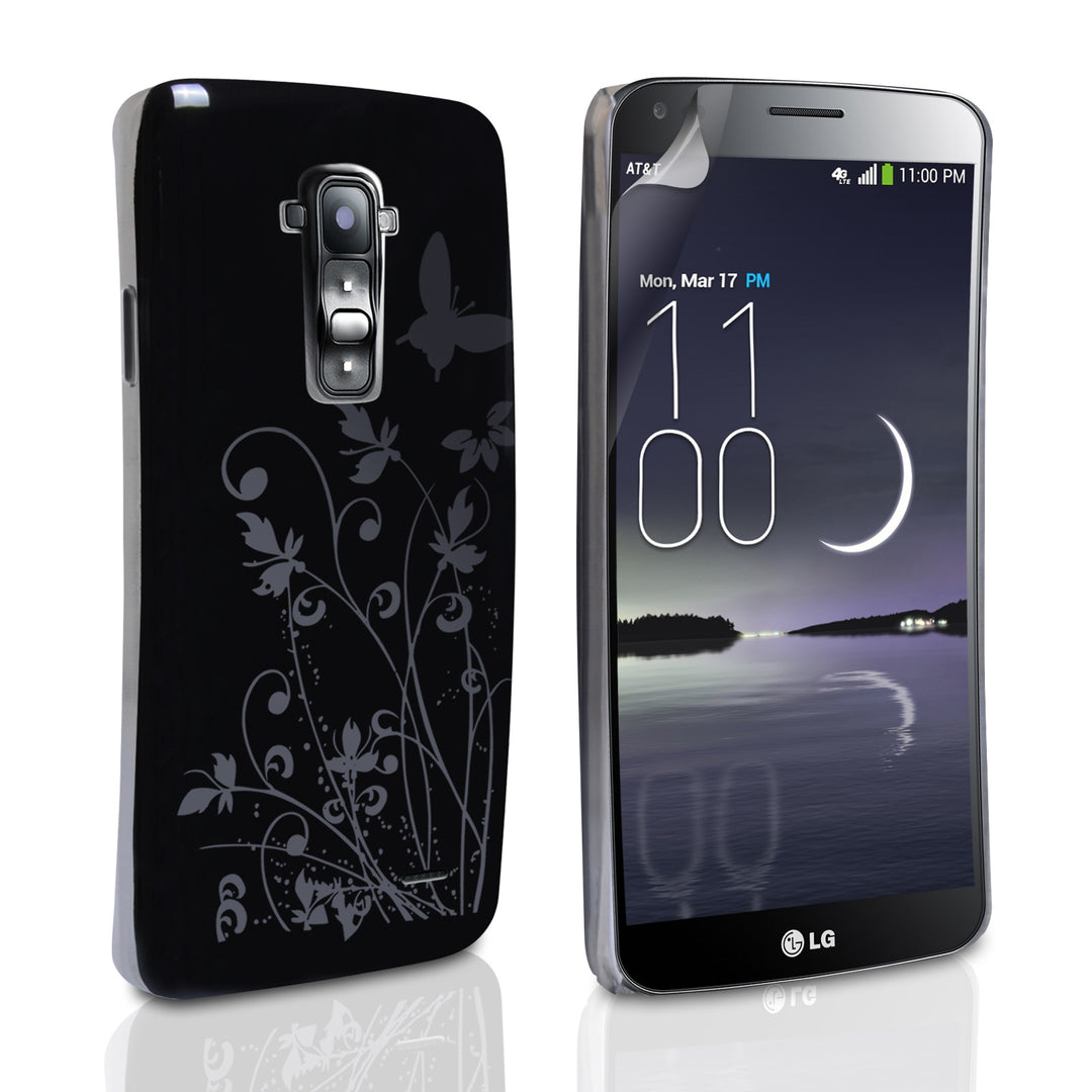 YouSave LG G Flex Floral Butterfly Hard Case - Black-Silver