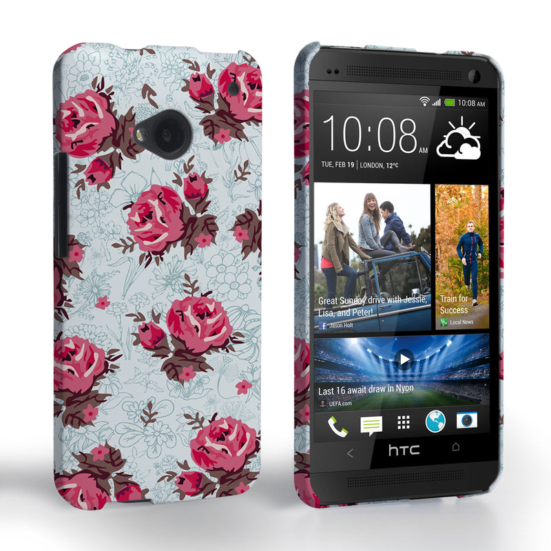 Caseflex HTC One Vintage Roses Wallpaper Hard Case – Light Blue