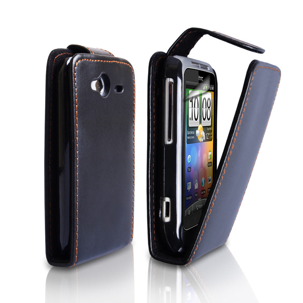 YouSave Accessories HTC Wildfire S Leather-Effect Flip Case - Black