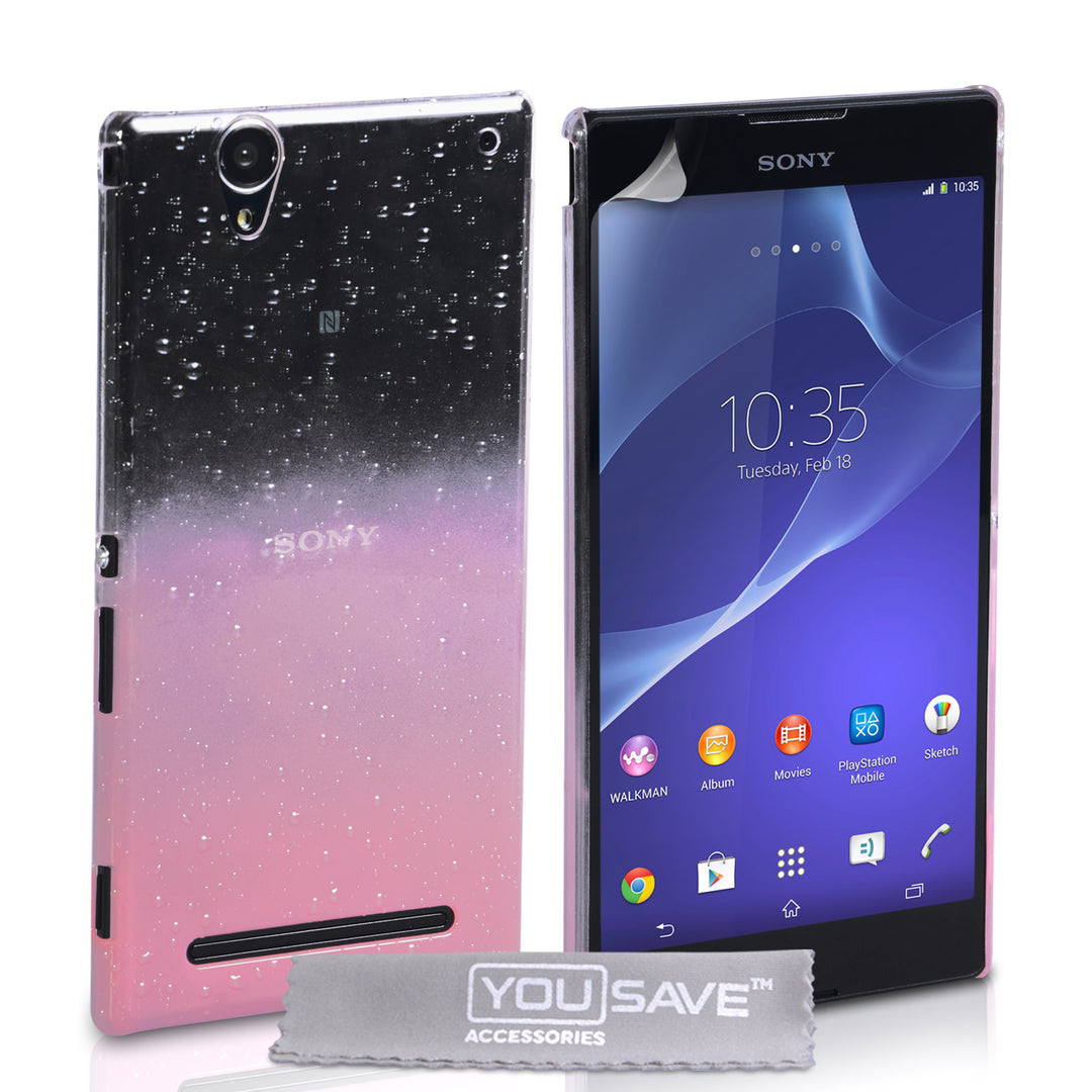 YouSave Sony Xperia T2 Ultra Raindrop Hard Case - Baby Pink-Clear