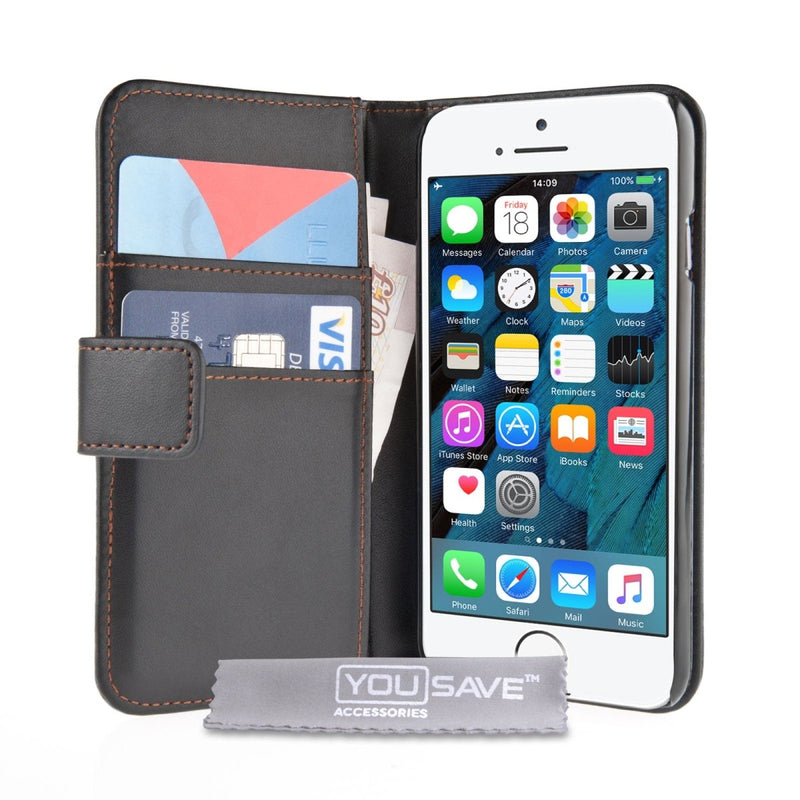 Yousave Accessories iPhone SE Leather Effect Wallet Case - Black - Mobile Madhouse