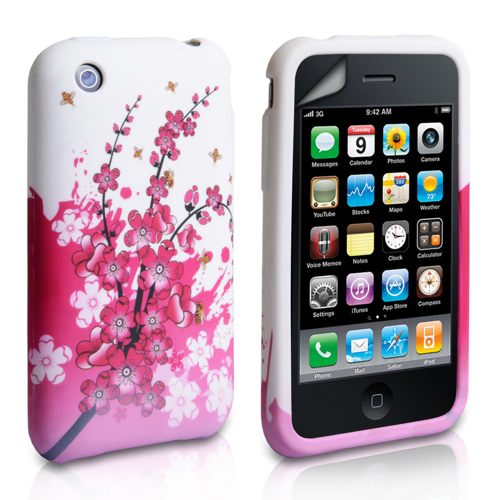 YouSave Accessories iPhone 3G / 3GS Floral Bee Gel Case - White-Pink