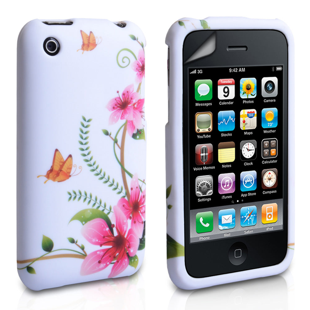 YouSave iPhone 3G / 3GS Butterfly Floral Gel Case - White-Pink