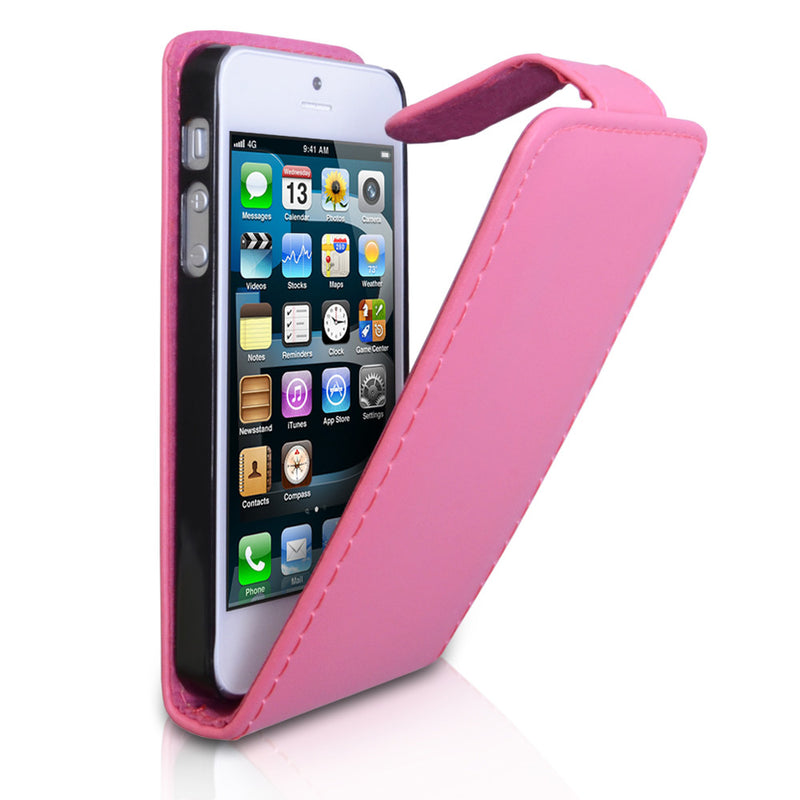 YouSave Accessories iPhone 5 / 5S Leather Effect Flip Case - Hot Pink