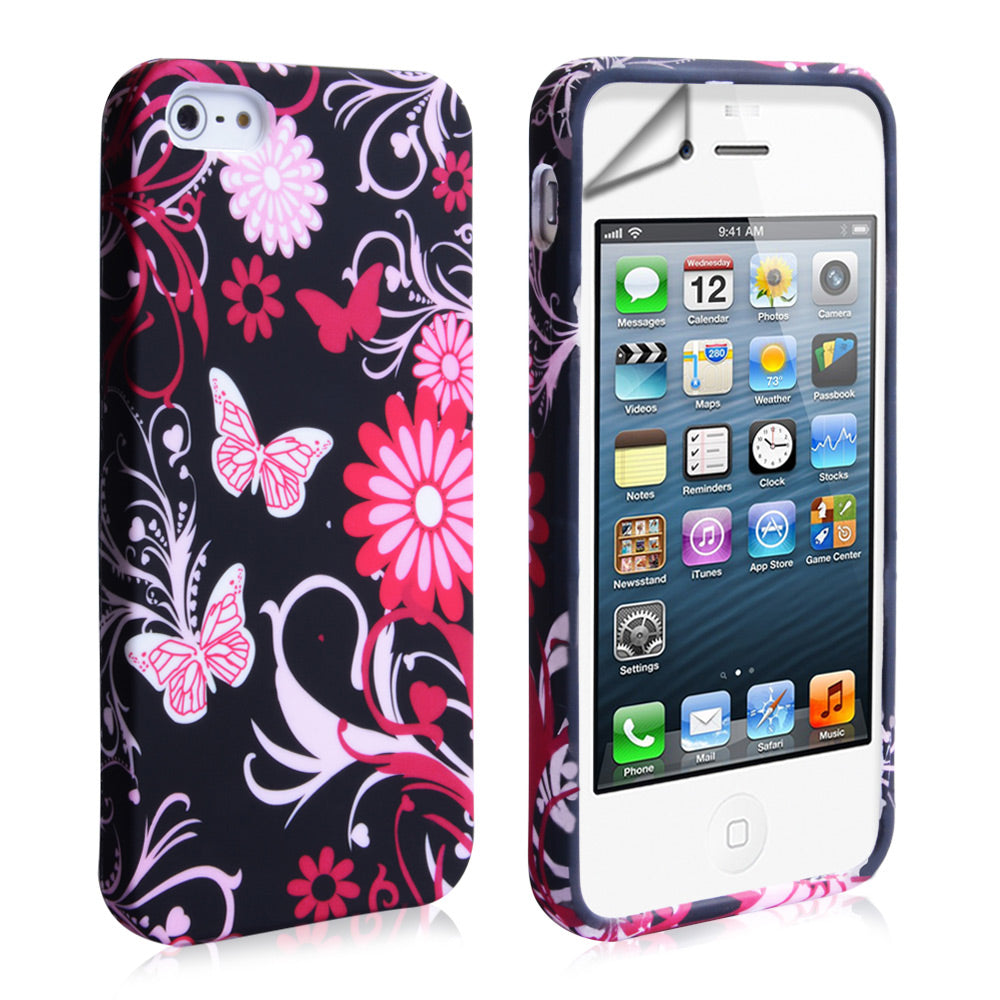 YouSave iPhone 5 / 5S Floral Butterfly Hard Case - Pink-Black