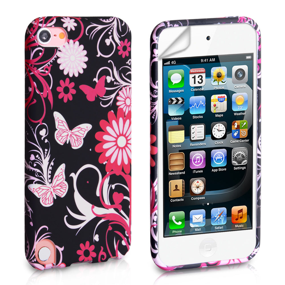 YouSave Accessories iPod Touch 5G Black-Pink Floral Butterfly Gel Case