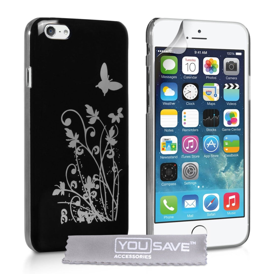 iPhone 6s Floral Butterfly Hard Case - Black - Silver - Mobile Madhouse