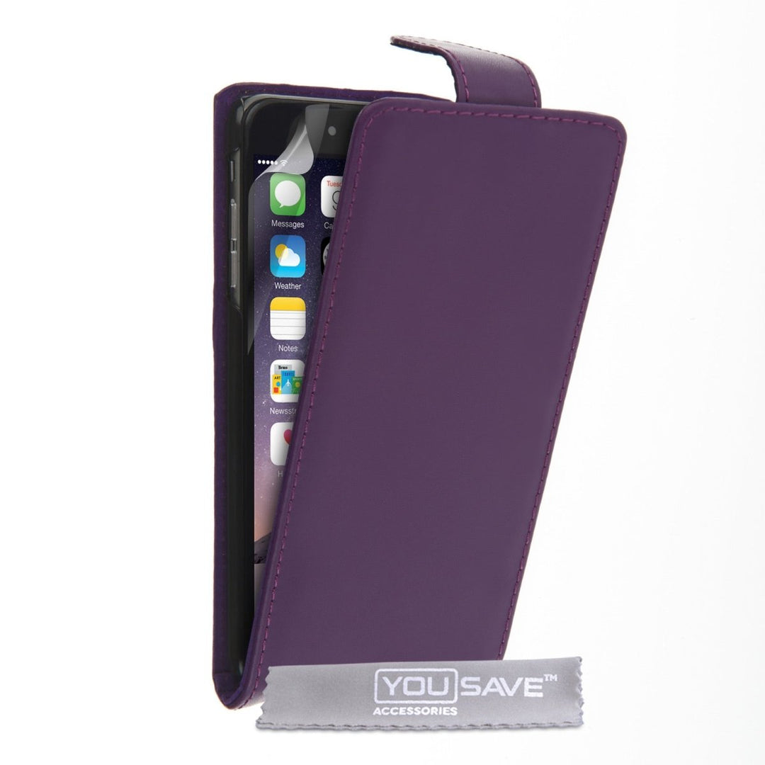 Iphone 6 Plus and 6s Plus Leather - Effect Flip Case - Purple - Mobile Madhouse