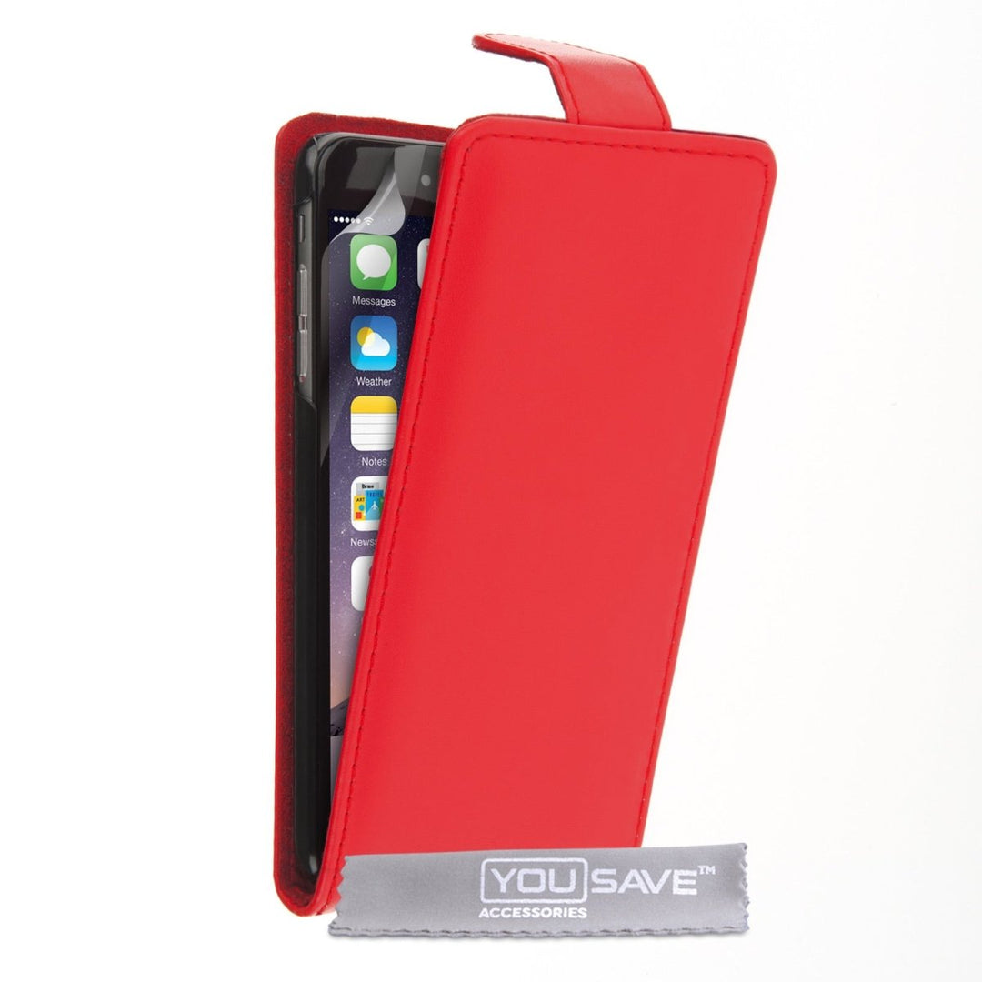 iPhone 6 Plus Leather - Effect Flip Case - Red - Mobile Madhouse