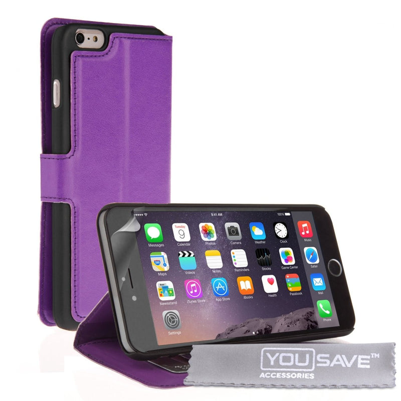 Iphone 6 Plus And 6s Plus Leather - Effect Wallet Case - Purple - Mobile Madhouse