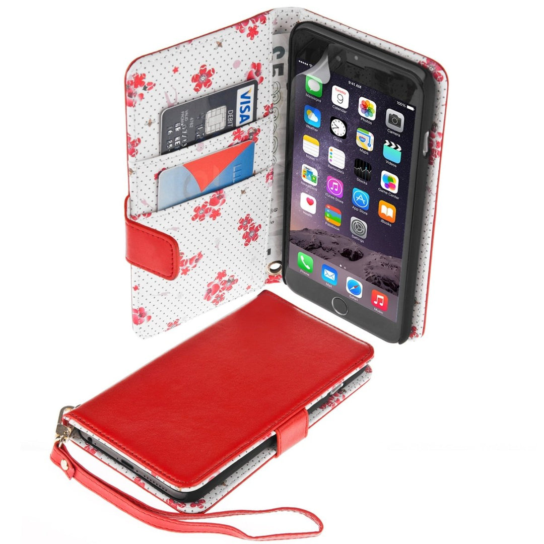 Caseflex Iphone 6 Plus And 6s Plus Leather - Effect Wallet Case – Red With Floral Lining - Mobile Madhouse