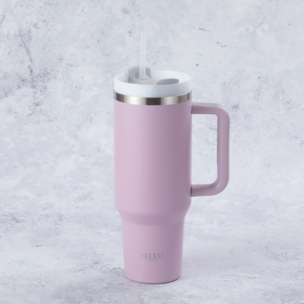 Stainless Steel Tumbler Water Bottle With Straw and Handle - Lilac