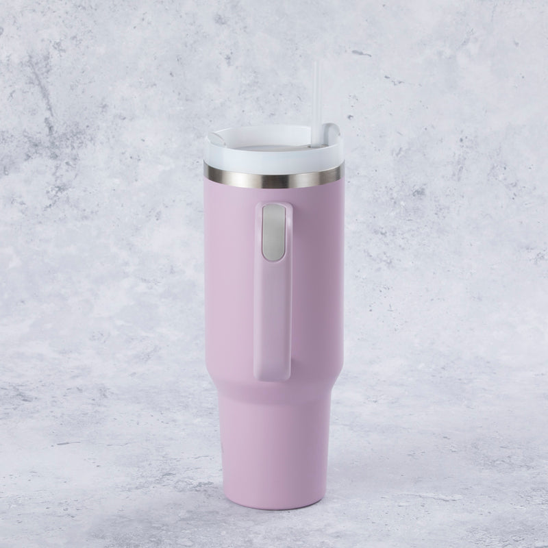 Stainless Steel Tumbler Water Bottle With Straw and Handle - Lilac