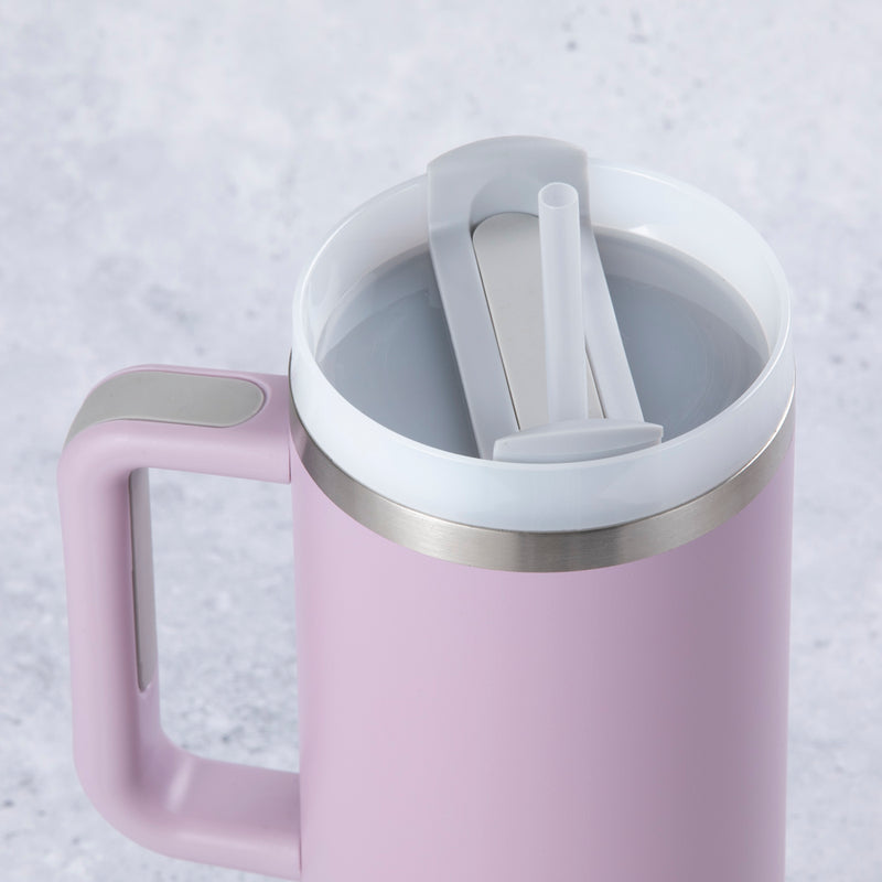 Stainless Steel Tumbler Water Bottle With Straw and Handle - Lilac