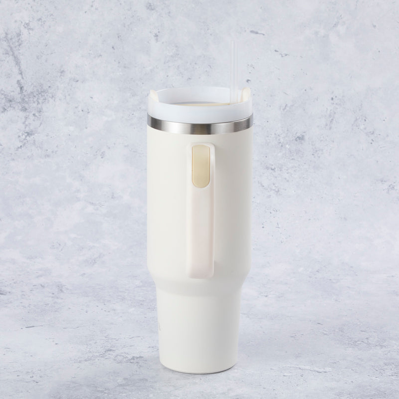 Stainless Steel Tumbler Water Bottle With Straw and Handle - Cream