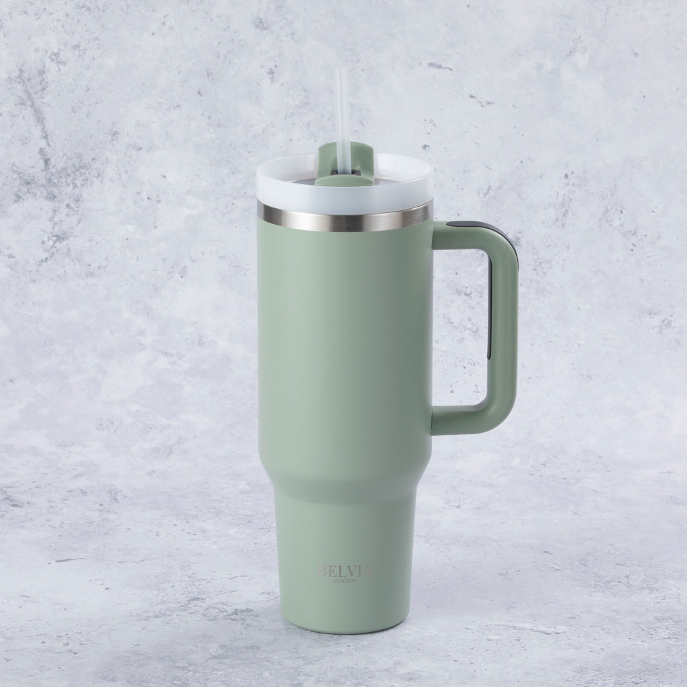Stainless Steel Tumbler Water Bottle With Straw and Handle - Sage Green