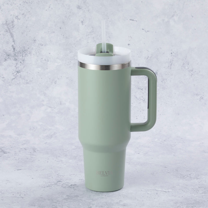 Stainless Steel Tumbler Water Bottle With Straw and Handle - Sage Green