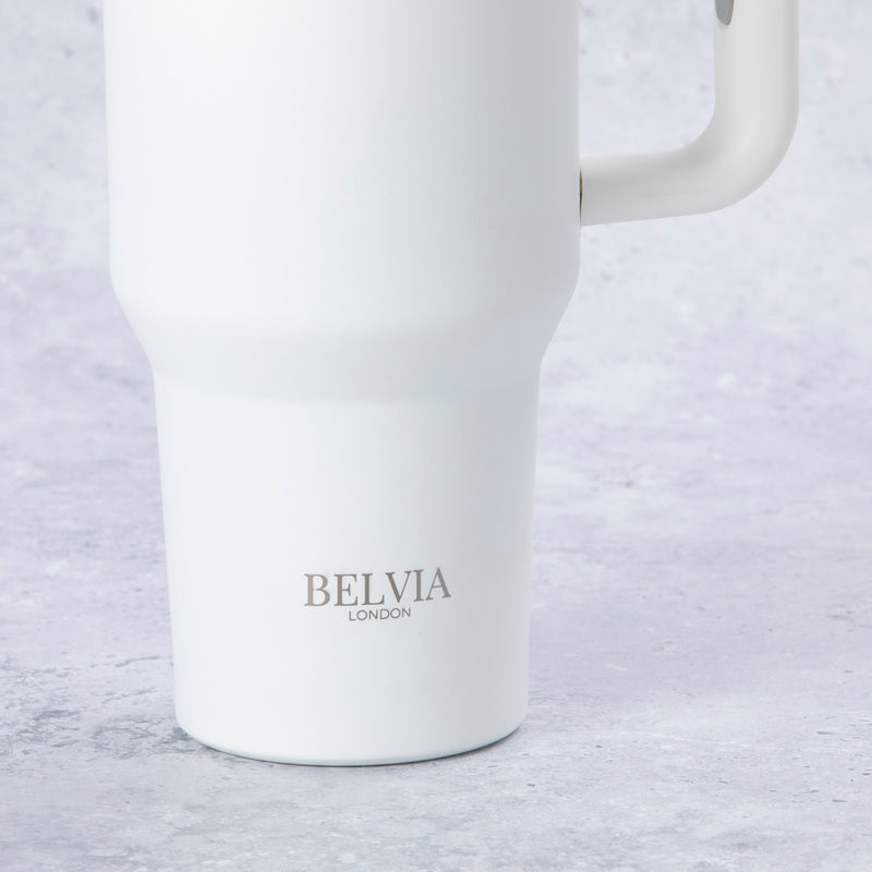 Stainless Steel Tumbler Water Bottle With Straw and Handle - White