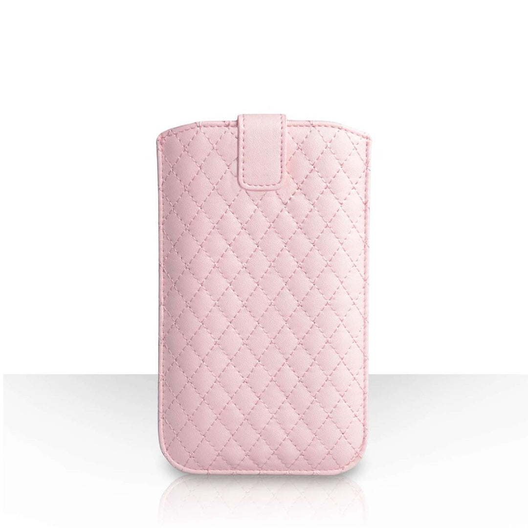 Caseflex Diamond Pattern Leather Pull Tab Pouch (L) - Baby Pink - Mobile Madhouse