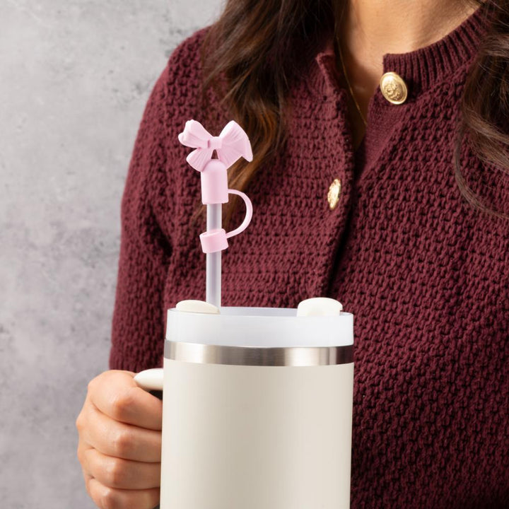 Bow Straw Cover Topper - Baby Pink