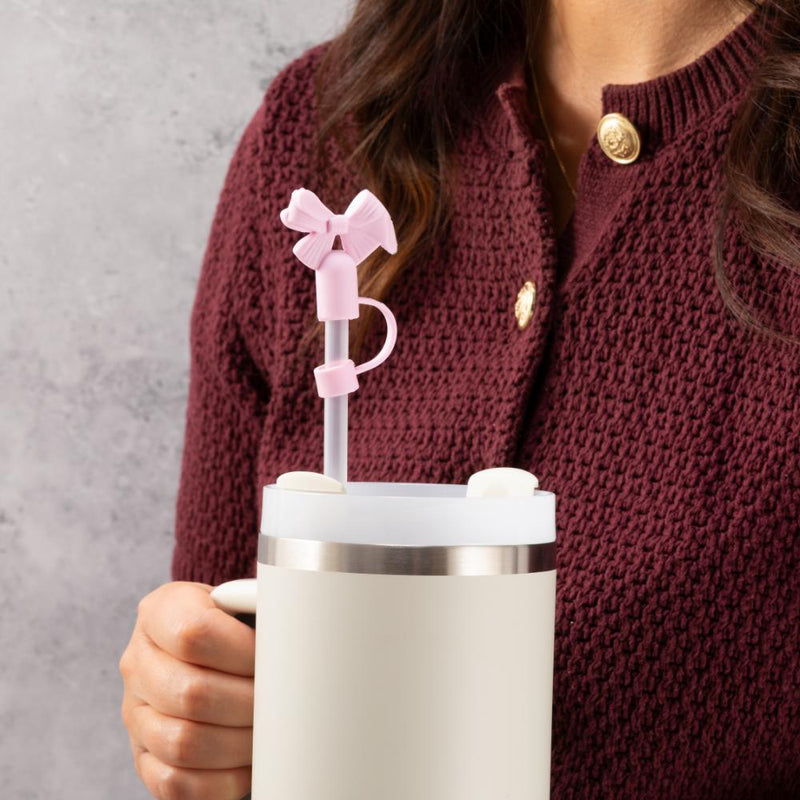 Bow Straw Cover Topper - Baby Pink