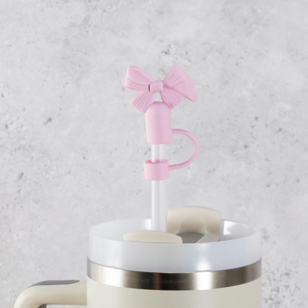 Bow Straw Cover Topper - Baby Pink