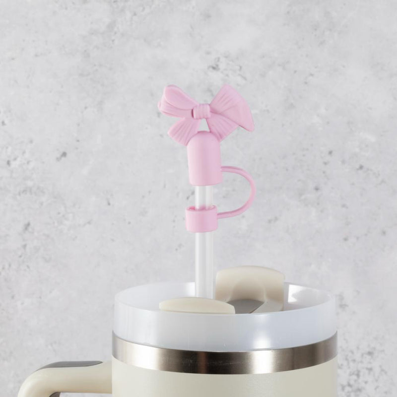 Bow Straw Cover Topper - Baby Pink
