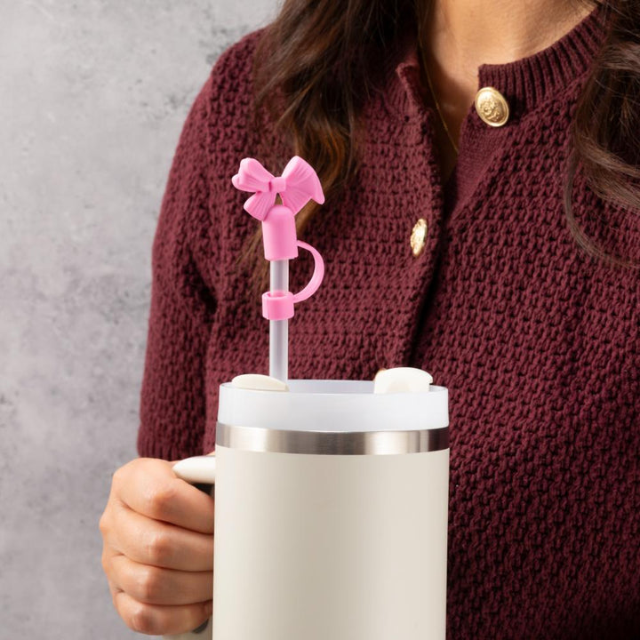 Bow Straw Cover Topper - Hot Pink