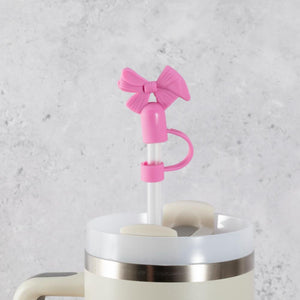 Bow Straw Cover Topper - Hot Pink