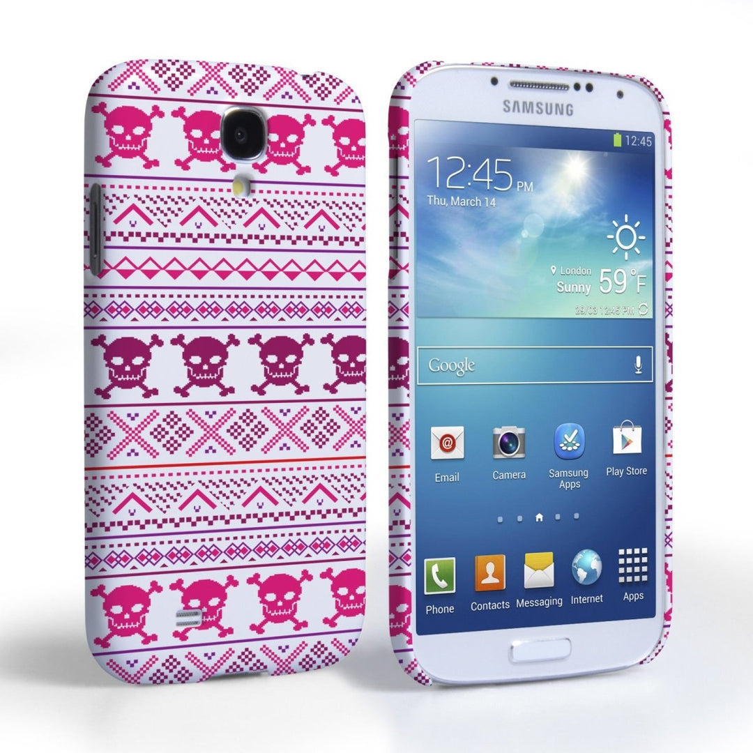 Caseflex Samsung Galaxy S4 Fairisle Case – Pink Skull White Background - Mobile Madhouse