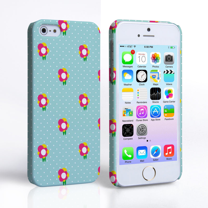 Caseflex iPhone 5 / 5S Grey and Pink Dainty Dots and Flowers Hard Case