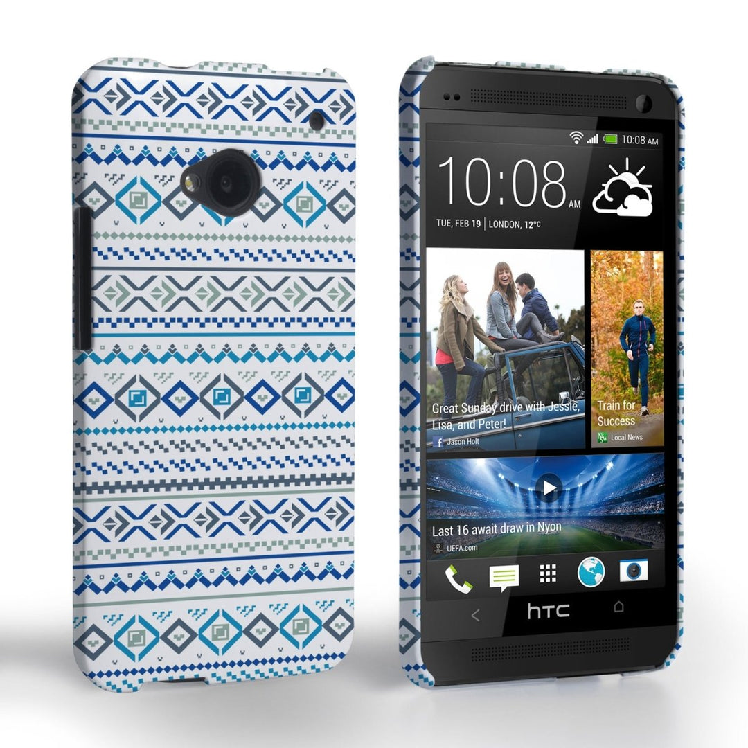 Caseflex HTC One Fairisle Case – Blue With White Background - Mobile Madhouse