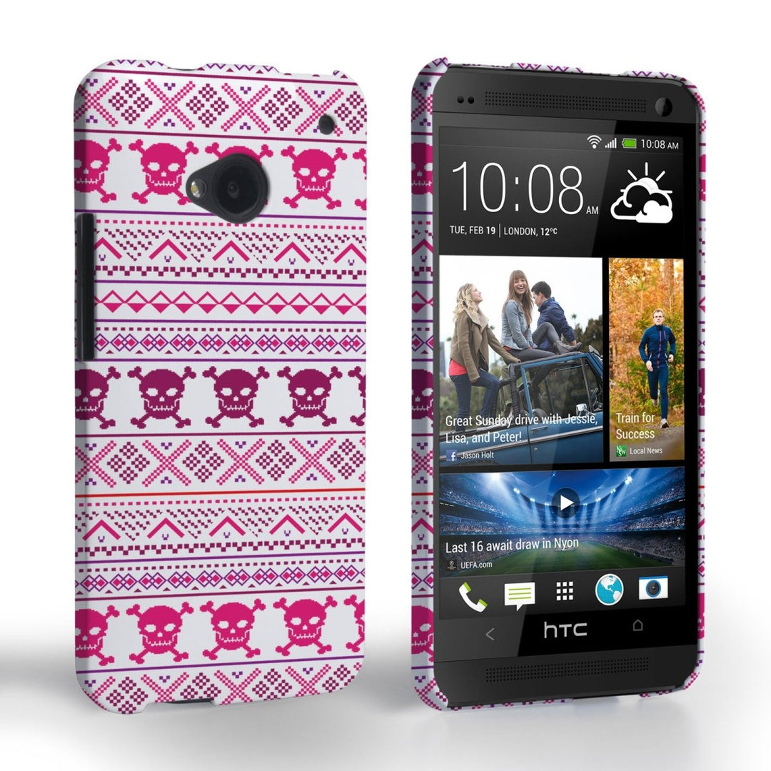 Caseflex HTC One Fairisle Case – Pink Skull White Background - Mobile Madhouse