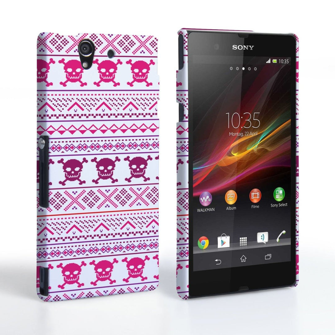 Caseflex Sony Xperia Z Fairisle Case – Pink Skull White Background - Mobile Madhouse