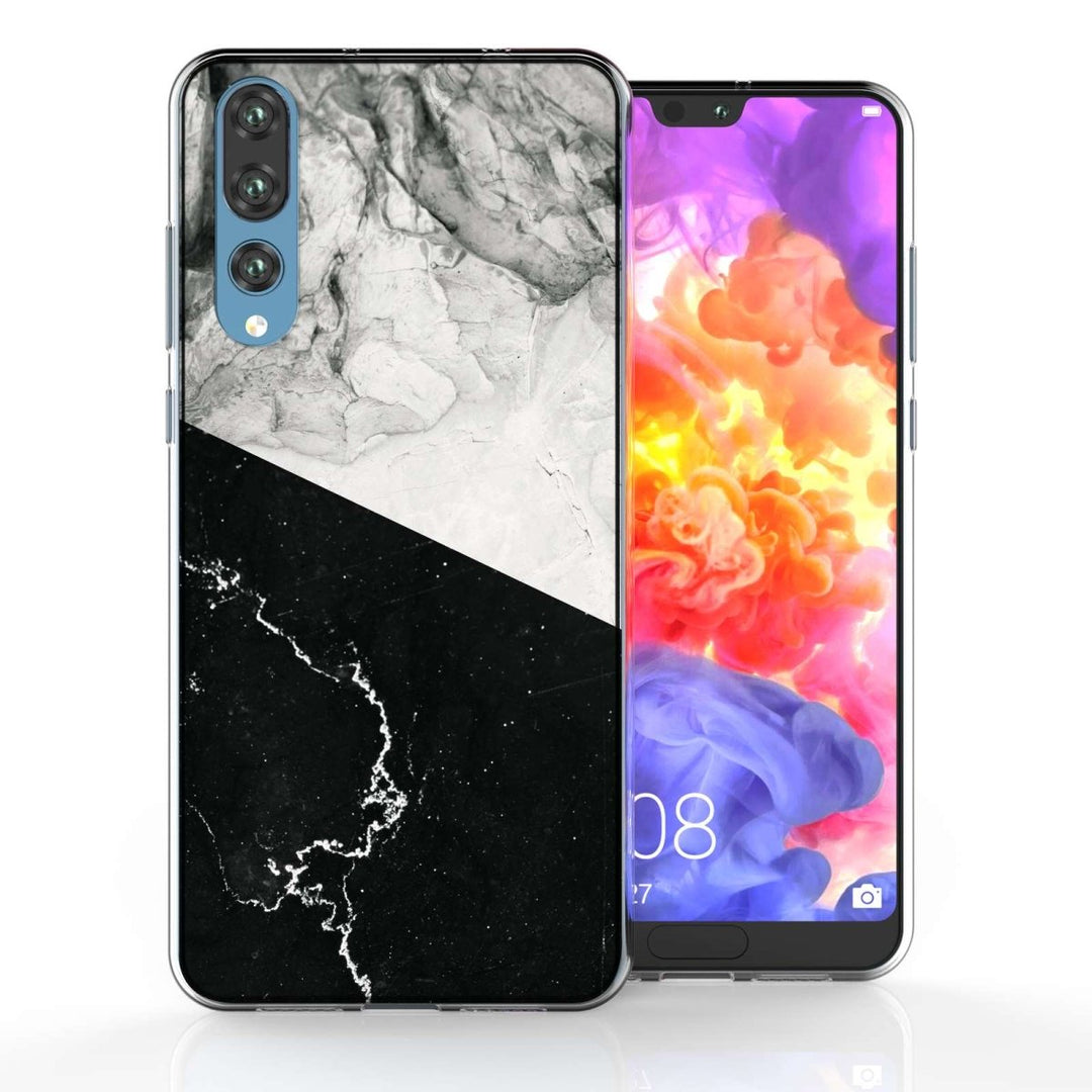 Huawei P20 Pro Black White Marble Slice TPU Gel Case - Mobile Madhouse