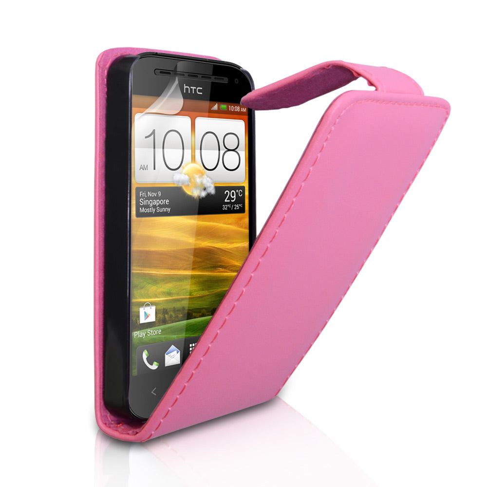 YouSave Accessories HTC One SV Leather Effect Flip Case - Hot Pink