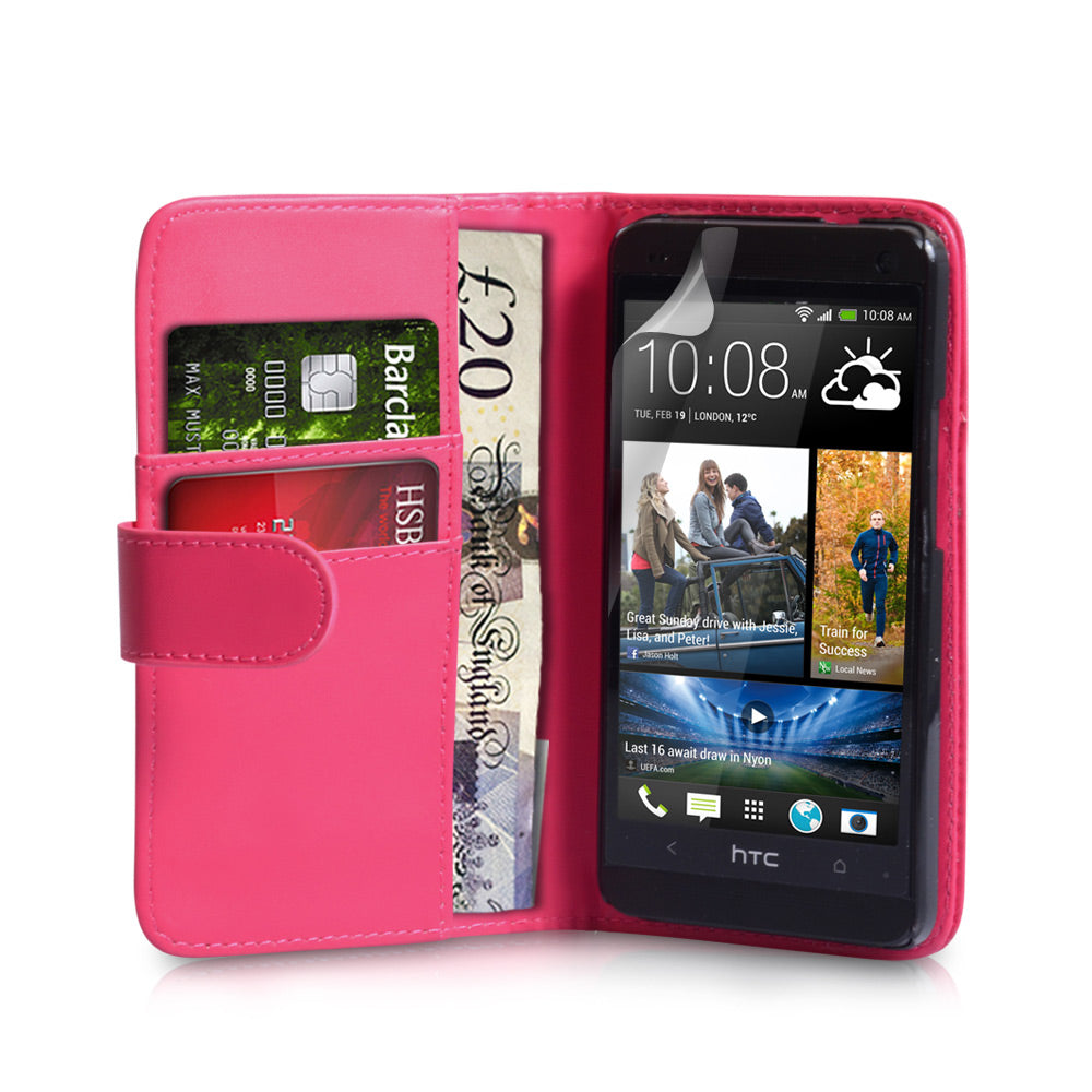 YouSave Accessories HTC One Leather Effect Wallet Case - Hot Pink
