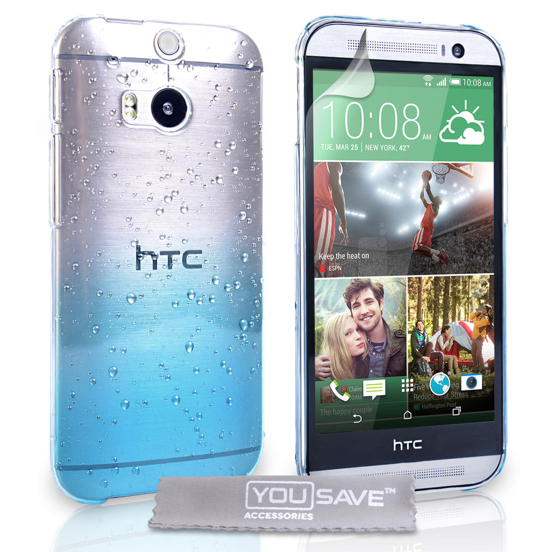 YouSave Accessories HTC One M8 Raindrop Hard Case - Blue-Clear