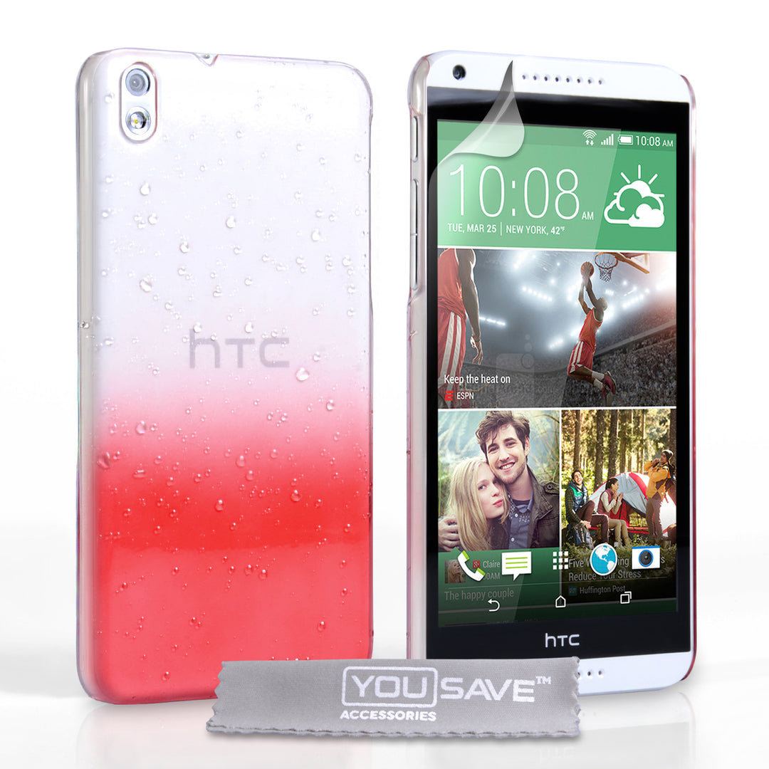 YouSave Accessories HTC Desire 816 Raindrop Hard Case - Red-Clear