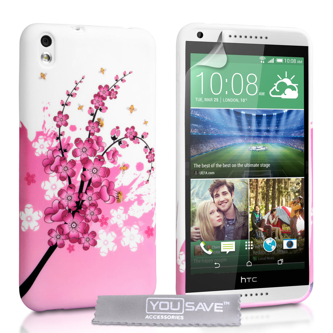 YouSave Accessories HTC Desire 816 Floral Bee Silicone Gel Case
