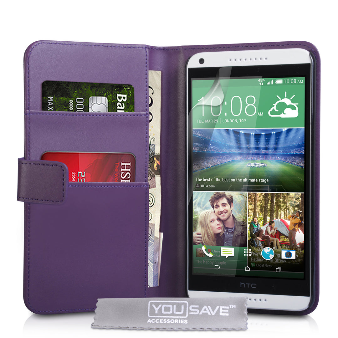 YouSave Accessories HTC Desire 816 Leather-Effect Wallet Case - Purple
