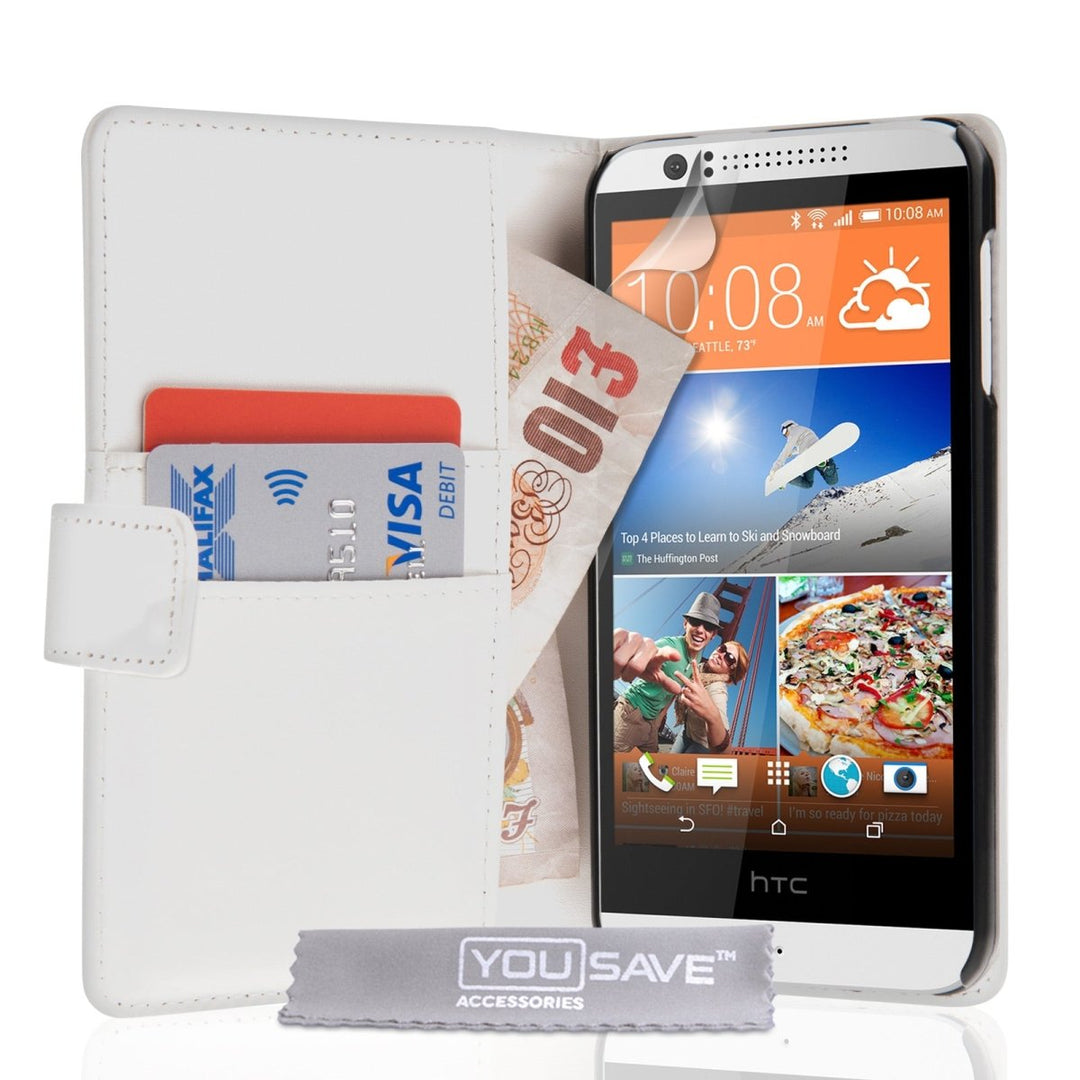 HTC Desire 510 Leather - Effect Wallet Case - White - Mobile Madhouse