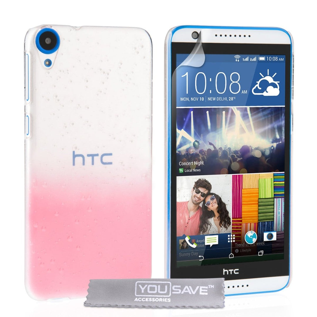 Yousave Accessories HTC Desire 820 Raindrop Hard Case - Baby Pink - Clear - Mobile Madhouse