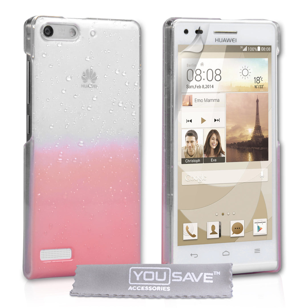 YouSave Huawei Ascend G6 Raindrop Hard Case - Baby Pink-Clear