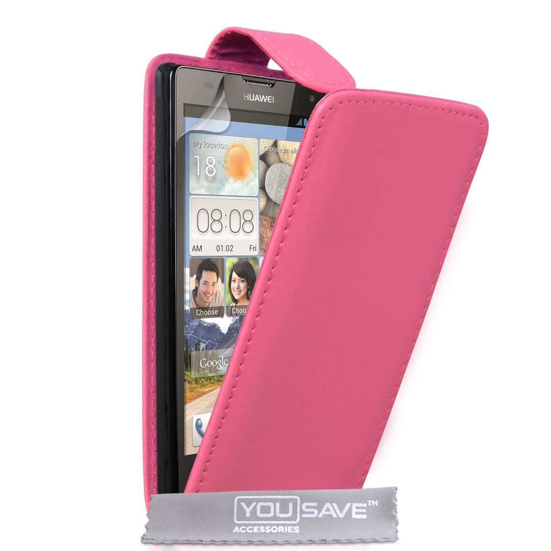 YouSave Huawei Ascend G740 Leather-Effect Flip Case - Hot Pink
