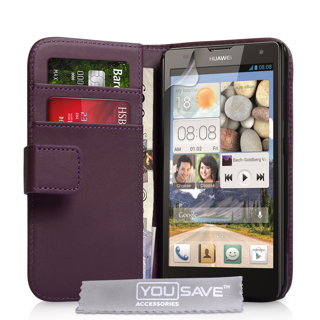 YouSave Huawei Ascend G740 Leather-Effect Wallet Case - Purple