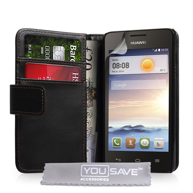 YouSave Huawei Ascend Y330 Leather-Effect Wallet Case - Black