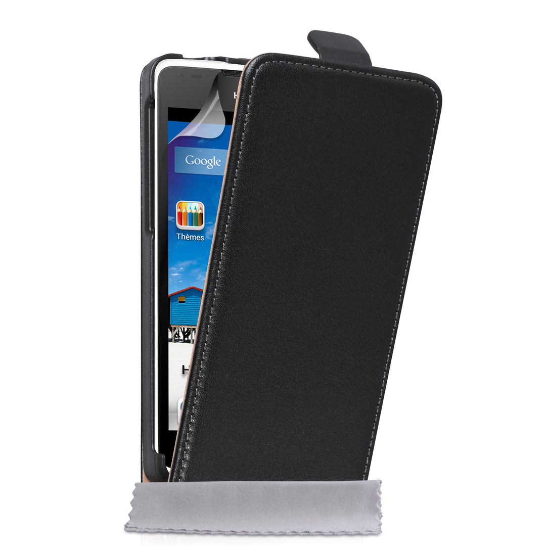 Caseflex Huawei Ascend Y530 Real Leather Flip Case - Black